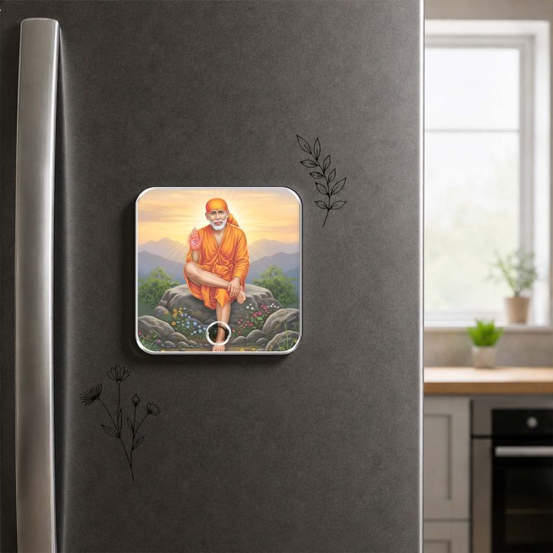 Shirdi Sai Baba Musical Fridge Magnet | Religious Return Gifts Devotional Spiritual Home Mandir Decor Rechargeable Speaker Home Decor